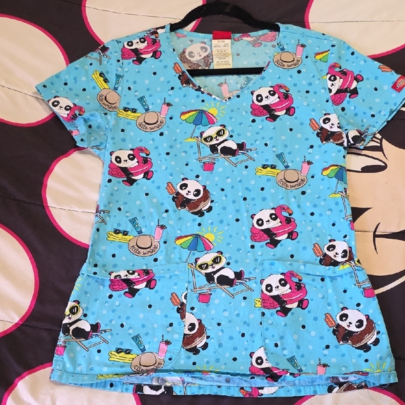 Dickies Blue Panda Print Scrub Top - Picture 1 of 3